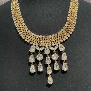 Natasha Large Gold Rhinestone Crystal Statement Necklace